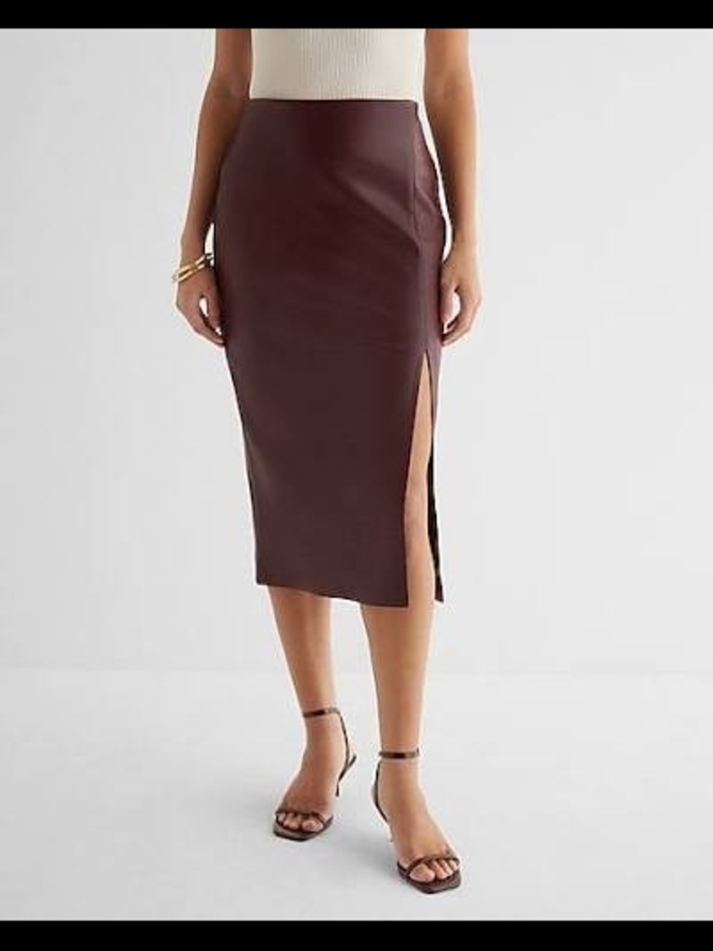 Express Super High Waisted Faux Leather Side Slit Midi Skirt
